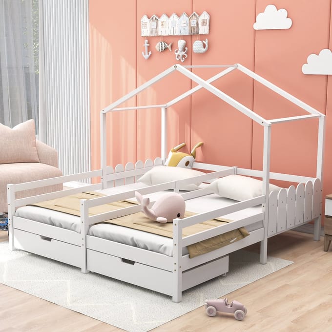 REDOM Gestoffeerd Bed – 90x200 cm – Hoog gewatteerd hoofdbord – Linnen – Blauw