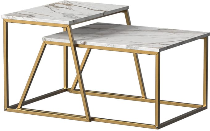 Vicco Myra Salontafel set – 60 x 50 cm 2 delen Marmer Wit/Goud