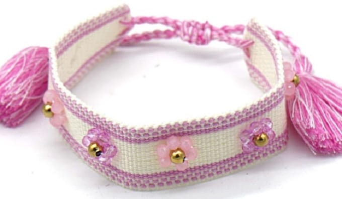 Stoffen Armband Dames - RVS Kralen - Lengte Verstelbaar - Paars