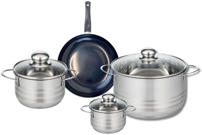 Set van 1 Koekenpan 20 cm en 3 kookpotten 12, 16 en 24 cm Elo Prima Glanzend