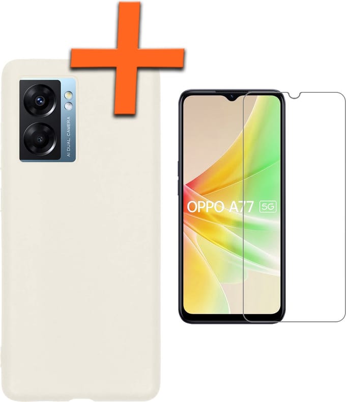 Hoes - Met Screenprotector - Geschikt voor OPPO A77 - Sterk & Shockproof - Back Cover - Siliconen Case - Telefoon Hoes - Wit