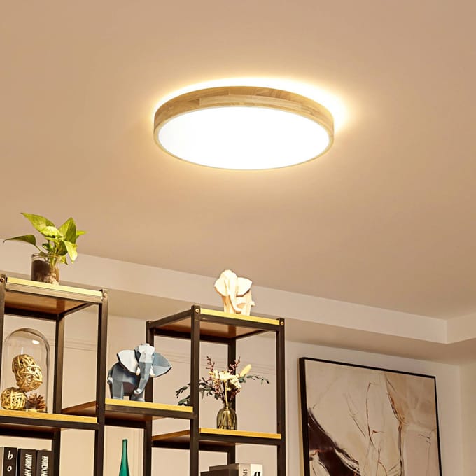 Lindby Smart LED plafondlamp Innes hout Ø51cm RGB CCT Tuya