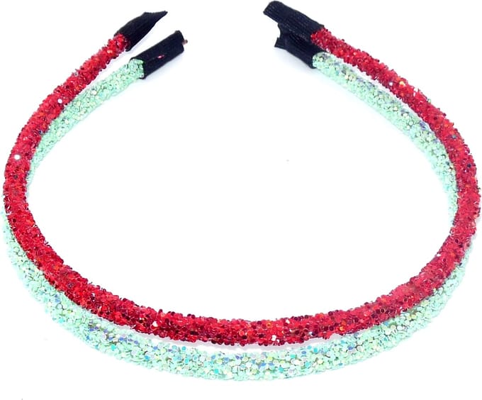 Diadeem rood-groen glitter dun set van 2 stuks.