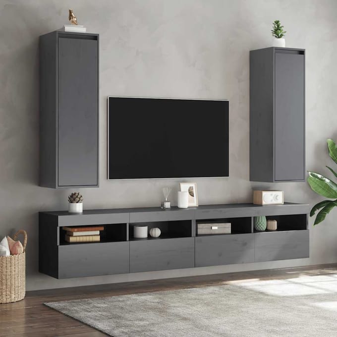 vidaXL - Wandkasten - 2 - st - 30x30x100 - cm - massief - grenenhout - grijs