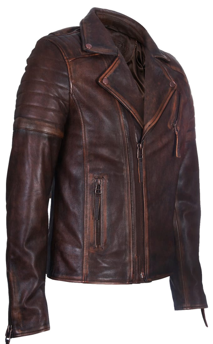 Slim-fit leren bikerjack in Brando-stijl met gekruiste rits