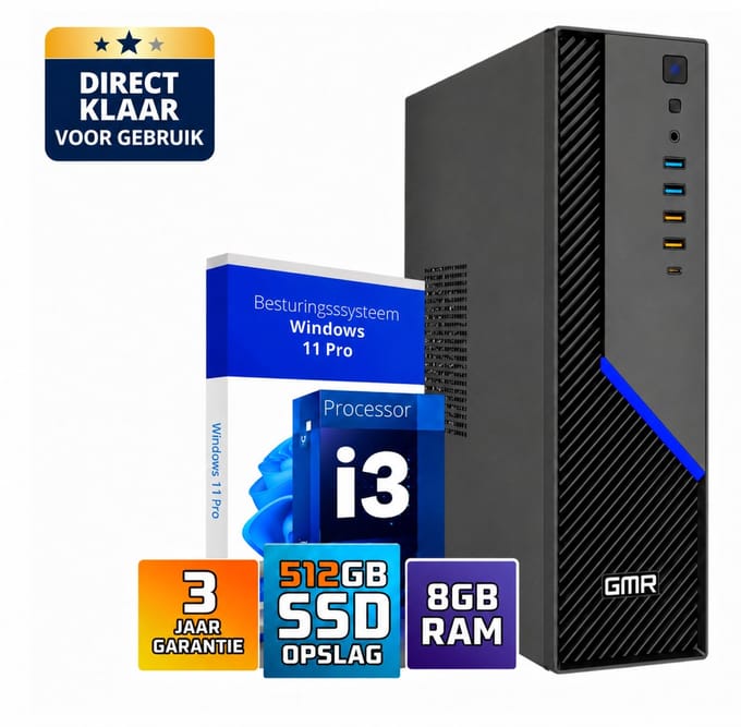 Office PC Intel Core i3 | 8GB RAM | 512GB SSD | Windows 11 Pro | WiFi & Bluetooth | Zakelijke Computer | Werkcomputer | Thuiswerk PC | Desktop Computer | Plug & Play | Klaar voor Gebruik | Office Geschikt | Studie PC | 3 Jaar Garantie