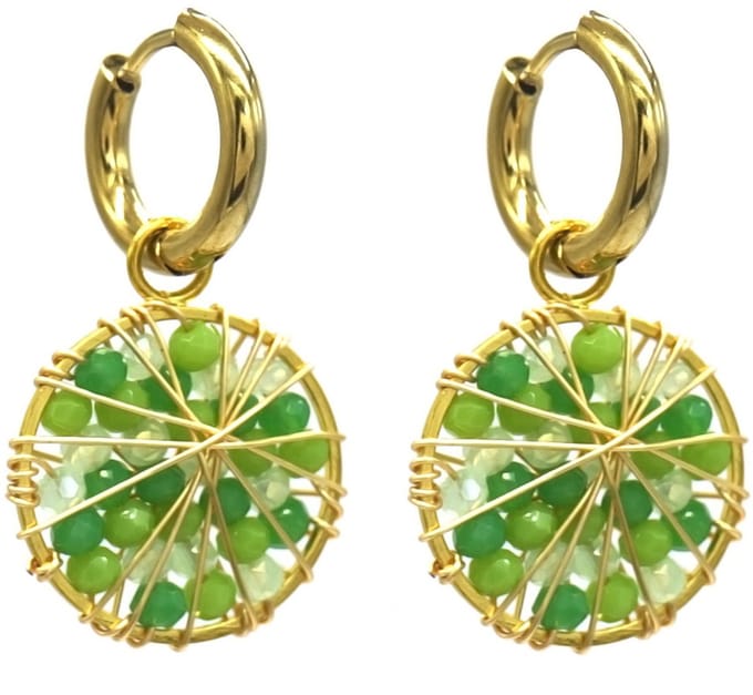 Oorbellen met Glaskralen - RVS - 3,3 cm - Goudkleurig en Groen