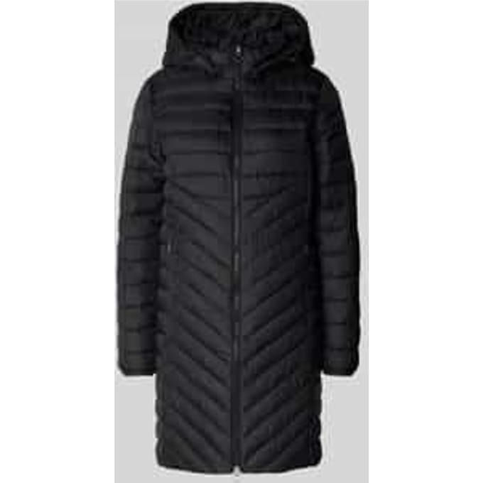 Slim fit gewatteerde lange jas met afneembare capuchon