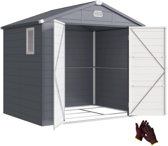 Outsunny-Gerätehaus-Kunststoff, Aluminium-240L x 190B x 228H cm-Grau