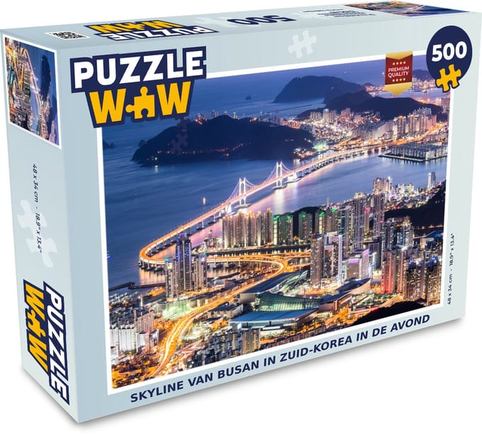 Puzzel Skyline van Busan in Zuid-Korea in de avond - Legpuzzel - Puzzel 500 stukjes