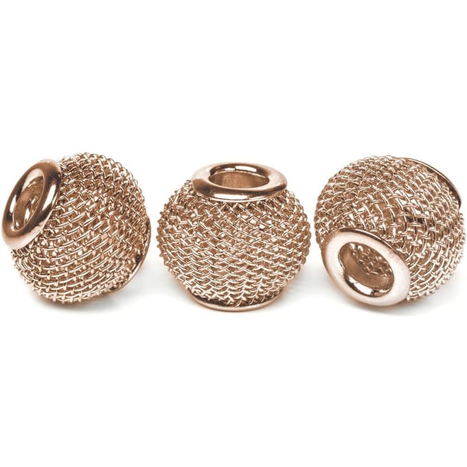 Netkraal, groot gat kraal, ca. 14 x 11 mm - Rosé/Goud