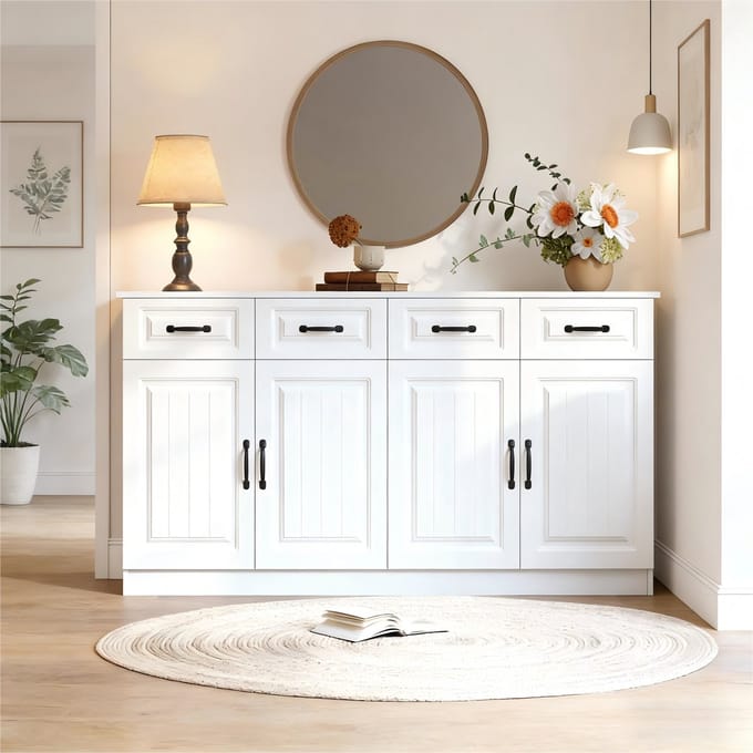 Sideboard 160 cm - 4 Lades, 4 Deuren en 2 Legplanken - MDF - Wit