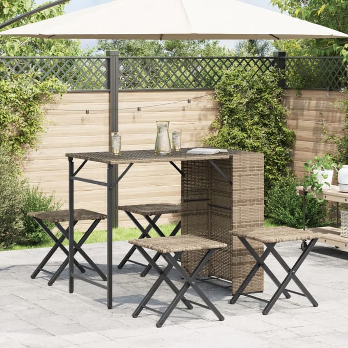 vidaXL - 5-delige - Tuinset - inklapbaar - poly - rattan - beige
