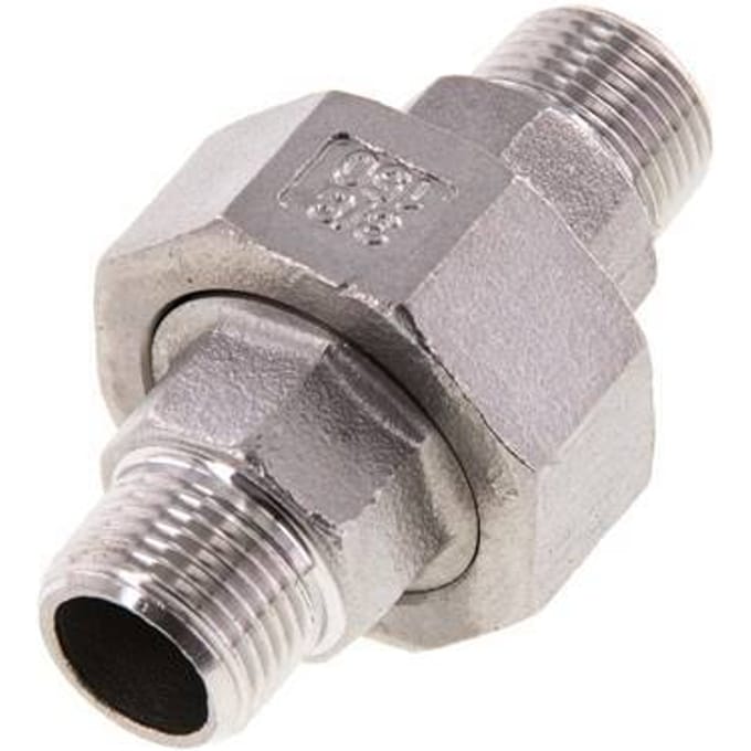 Rechte Aansluiting R3/8'' RVS met Vlakke Afdichting PTFE 16bar