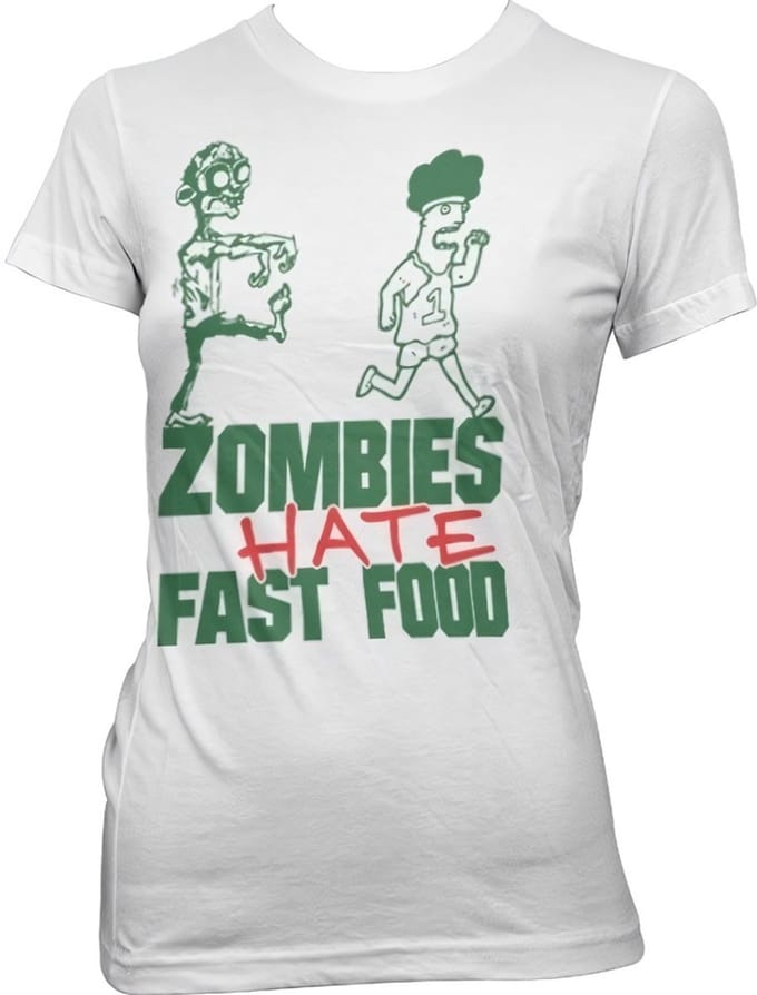 Dames Fun Tshirt -XL- Zombies Hate Fast Food Wit