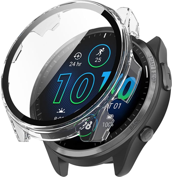 Strap-it Bescherm Hoesje met Glasplaat – Geschikt voor Garmin Forerunner 965 – Transparant – Case met Screen Protector