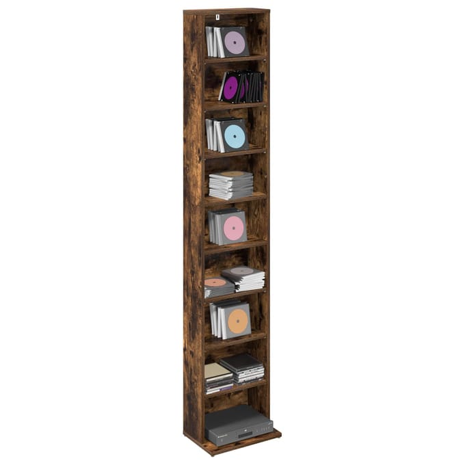 vidaXL - CD - Kast - Gerookt - eiken - 33 - x - 23,5 - x - 175 - cm - Bewerkt - hout