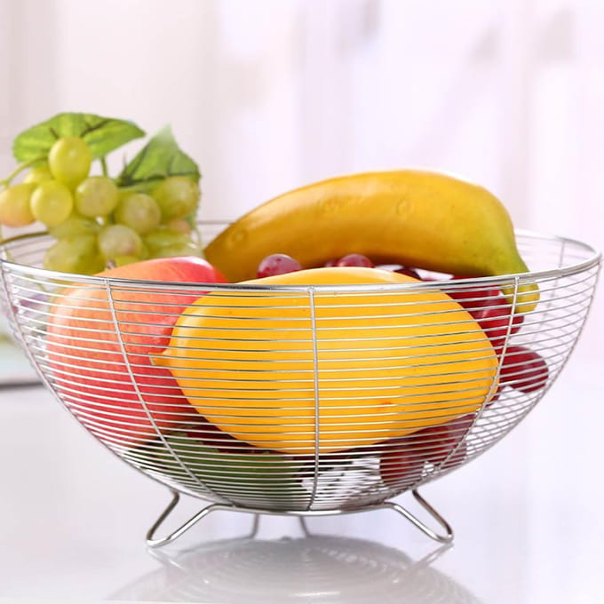 RVS Fruitmand Keuken Fruit Decoratieve Schaal Groente Afdruipmand white