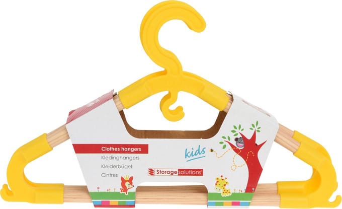 Storage Solutions kledinghangers voor kinderen - 3x - kunststof/hout - geel - Sterke kwaliteit