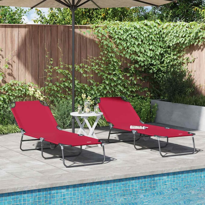 vidaXL Opvouwbare zonnebed 2 pcs Rood 188 x 57 x 86,5 cm Polyester