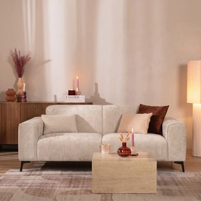 Bronx71® 2,5-zits bank Vegas stof chenille wit/beige