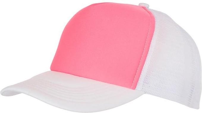 Myrtle Beach Volwassenen Unisex 5 Panel Polyester Mesh Cap (Neonroze/Wit)