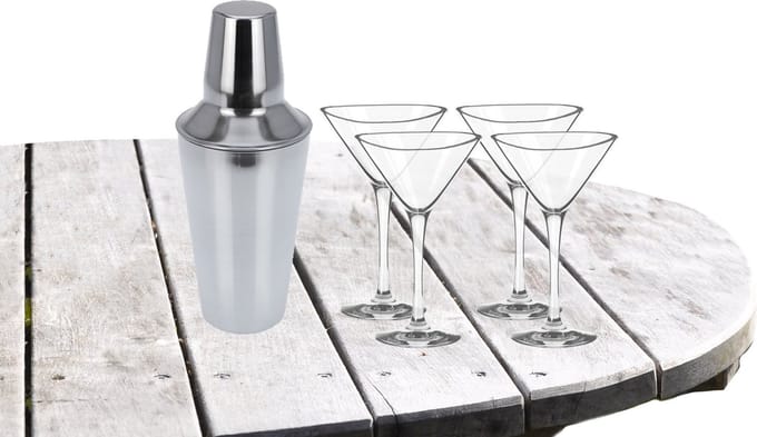 Cocktailshaker 500 ML met 4x Cocktailglazen Martini transparant 250 ML