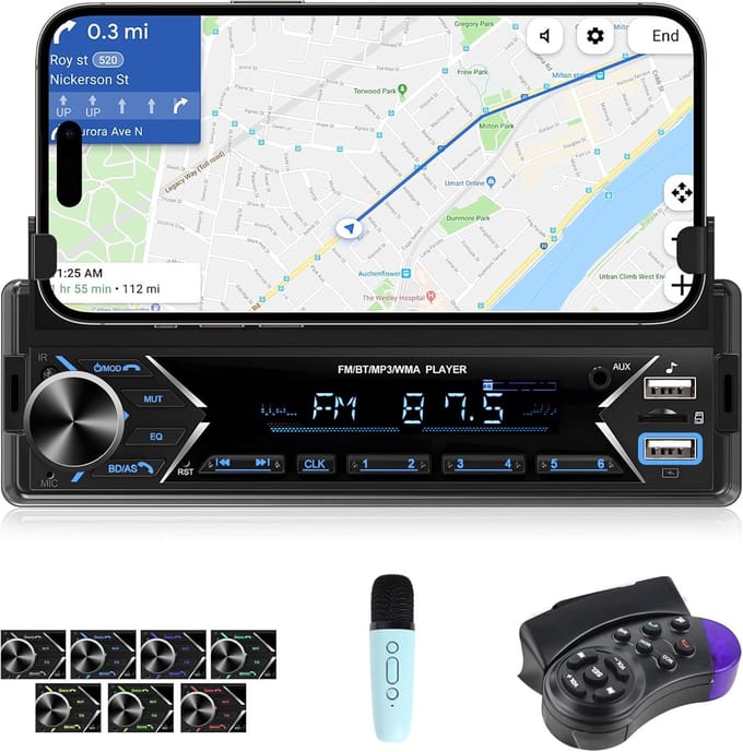 Autoradio met Bluetooth - Auto Stereo - Veilig Bellen - Telefoonhouder Ingebouwd - 1 Din - Zwart