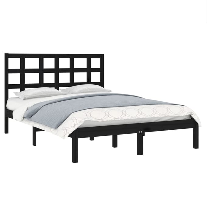 vidaXL - Bedframe - massief - hout - zwart - 140x190 - cm