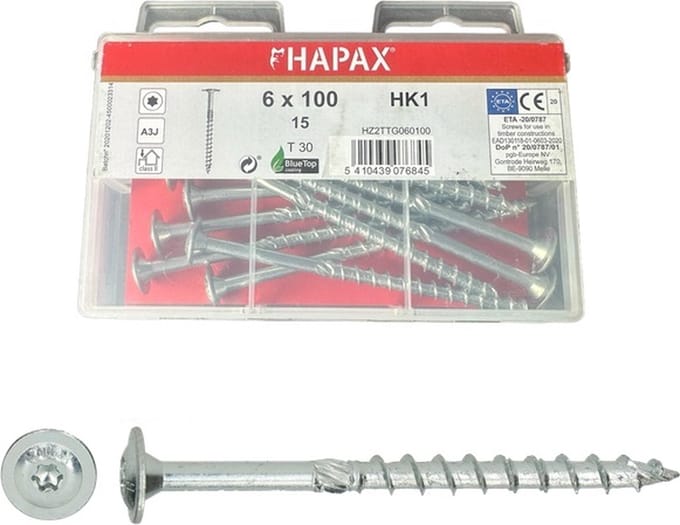 Hapax - Tellerkopschroeven - deeldraad Tx 30 - 6x100mm - 15 st