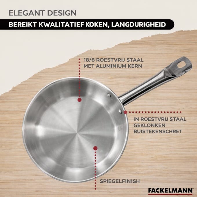 Set van 1 pan van 20 cm roestvrij staal en glazen deksel Fackelmann Eterna