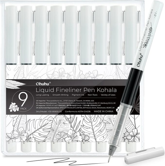Ohuhu - Kohala - Fineliner drawing pen - zwart – set van 9