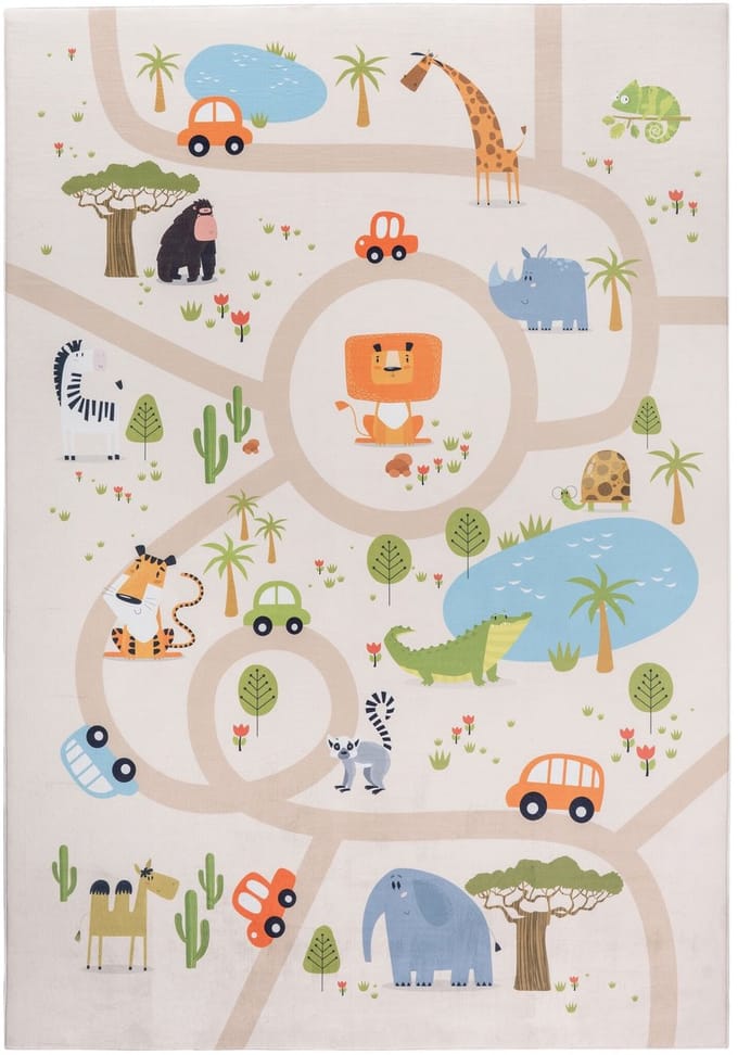 Muratap Kindervloerkleed safari multi wasbaar antislip- 60x180 cm