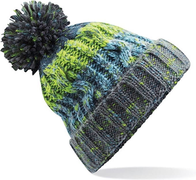 Beechfield 'Corkscrew Pom Pom Beanie' Groen/Grijs/Blauw