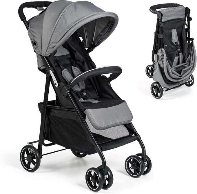 Lichte kinderwagen - Compacte buggy - Veilig vervoer - XXL zonnekap - Tot 22 kg - Grijs
