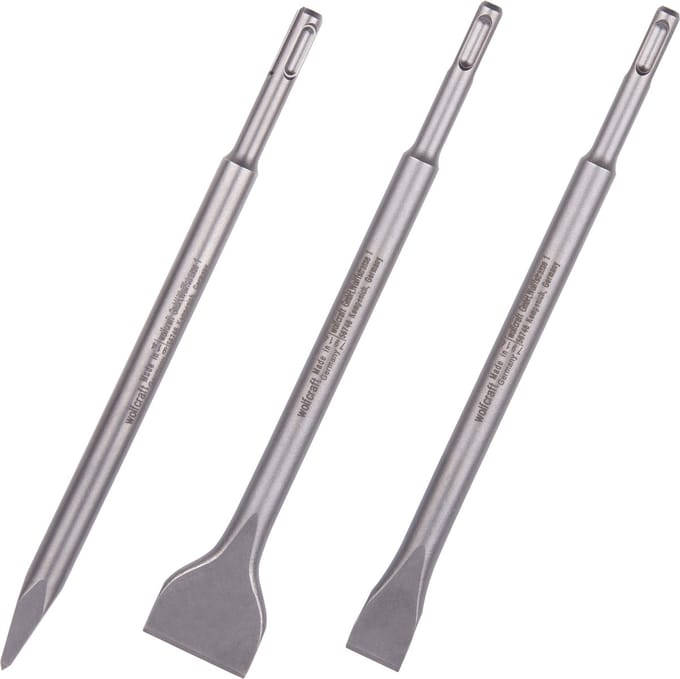 wolfcraft - Beitelset met SDS plus - 3-delig - Platbeitel - Puntbeitel - Tegelbeitel - 7914000