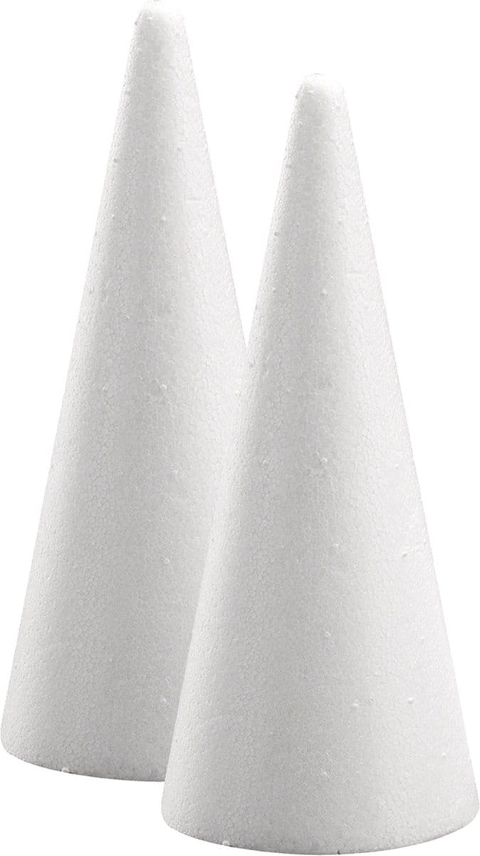 Rayher Piepschuim vorm/figuur spitse kegel - 2x - wit - H21 cm - Hobby materialen - Styrofor knutselen