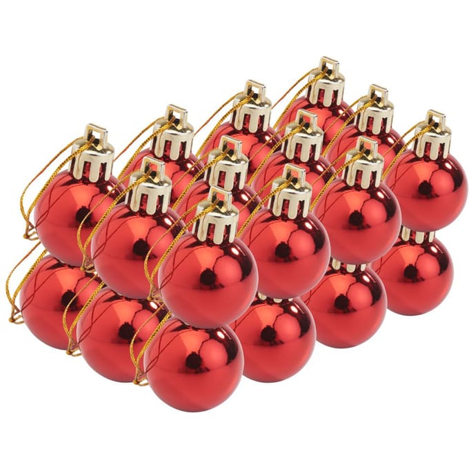 Kerstballen van kunststof, 24 stuks - Rood-Glanzend