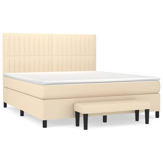 vidaXL - Boxspring - met - matras - stof - crèmekleurig - 160x200 - cm