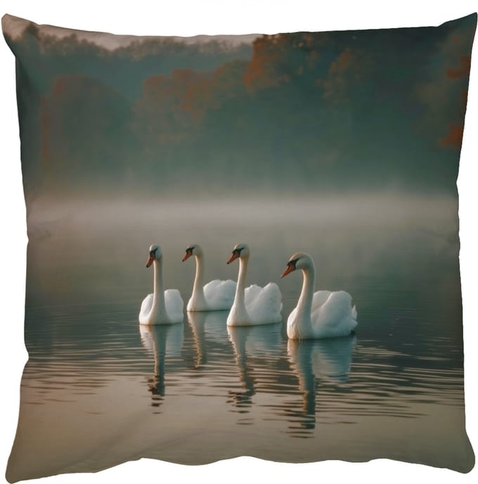 Sierkussens - Kussentjes Woonkamer - 60x60 cm - Zwanen - Wit - Water - Mist