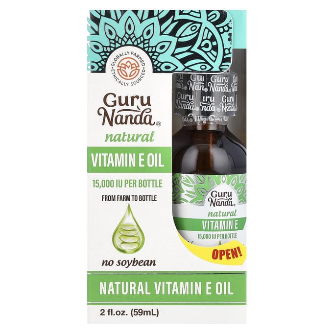 GuruNanda, Natural Vitamin E Oil, 2 fl oz (59 ml) black