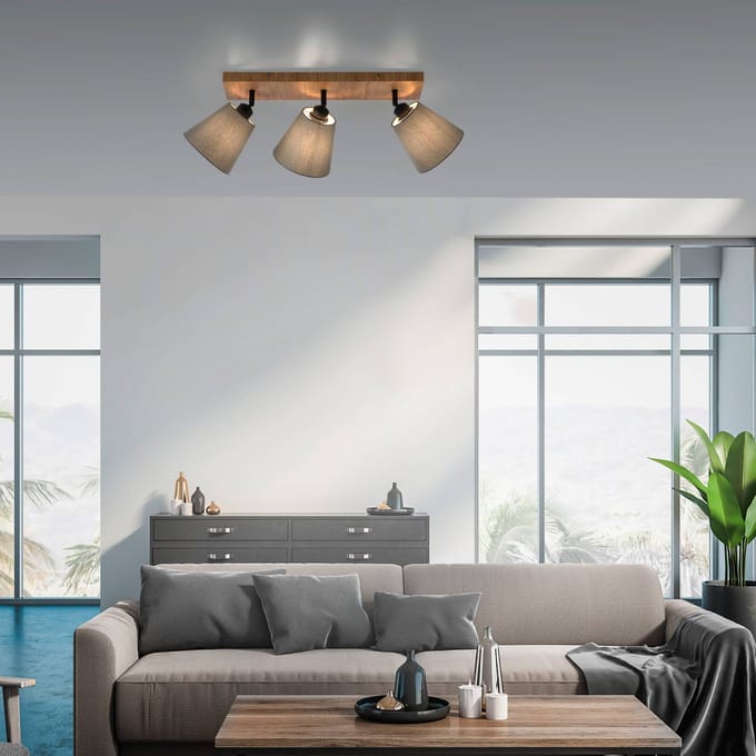 JUST LIGHT. GmbH Plafondspot Gerda Michel, 3-lamps, hout/textiel