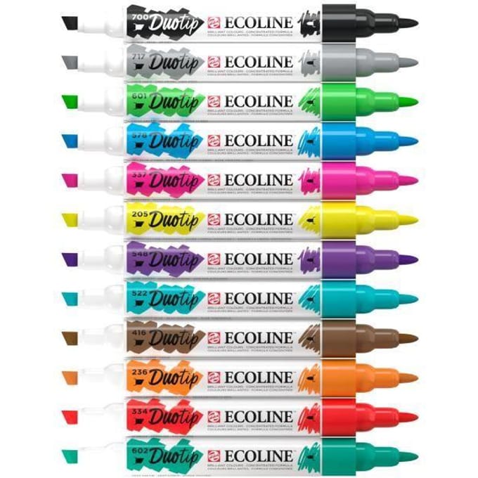 Feutres - Talens - Ecoline - Set de base - 12 couleurs - Pointe ogive et biseautée