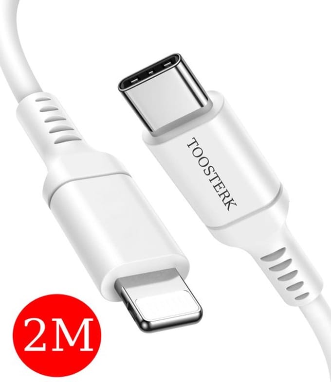 Toosterk USB-C naar Lightning Kabels | 2 Meter | Wit | Geschikt voor Apple | Oplader Kabel
