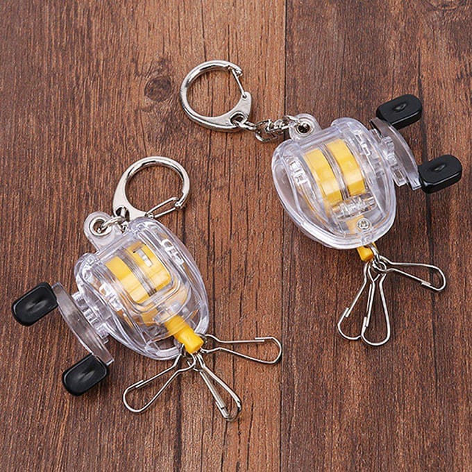 Porte-clés portable avec moulinet de pêche et boucle de verrouillage rétractable en fil d'acier black