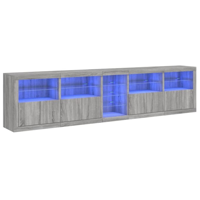 vidaXL - Dressoir - met - LED-verlichting - 283x37x67 - cm - grijs - sonoma - eiken