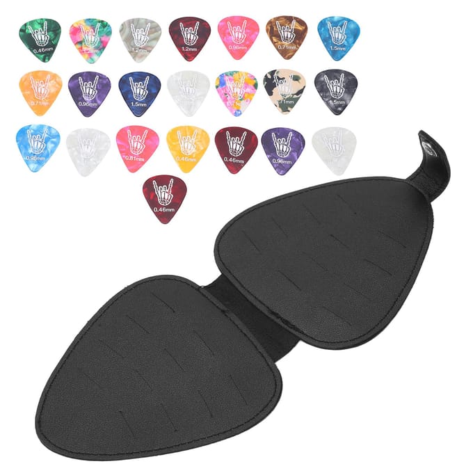 Gitaarplectrumtas Grote Capaciteit Krasbestendig PU Leer Fijne Afwerking 22 stuks Gitaarplectrums black