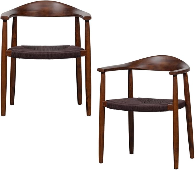 vtwonen Embrace Eetkamerstoelen Gevlochten - Donkerbruin - Set van 2