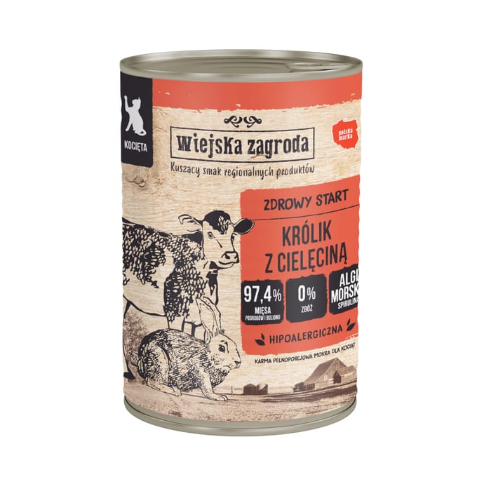 Wiejska Zagroda Cat 12 x 400 g - Kitten Konijn met Kalfsvlees