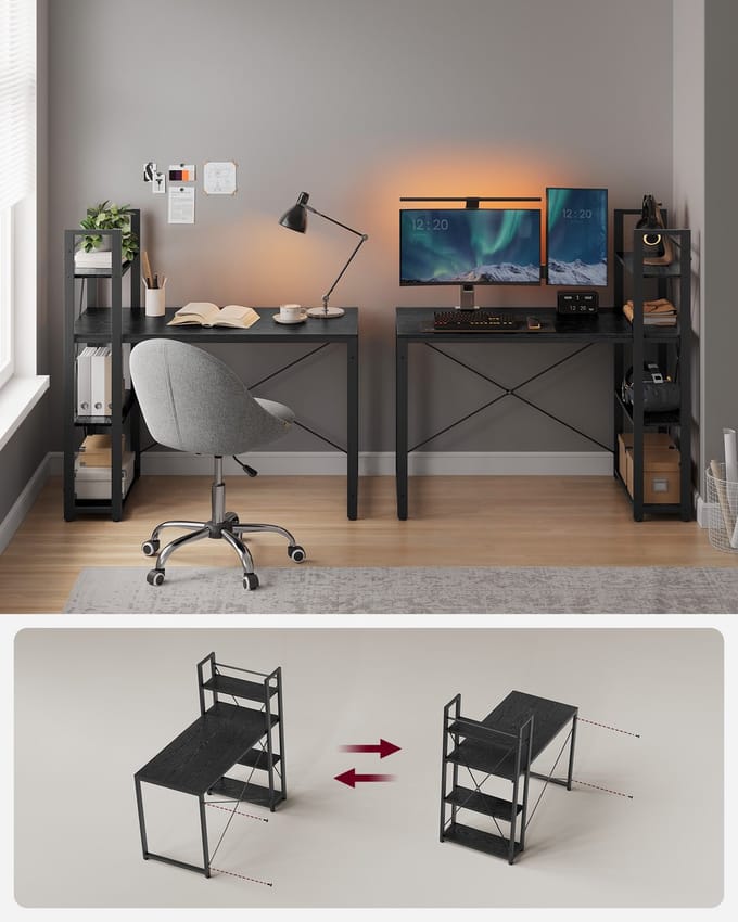 VASAGLE - Bureau - Computertafel - Met Boekenplank - Voor Kantoor en Homeoffice